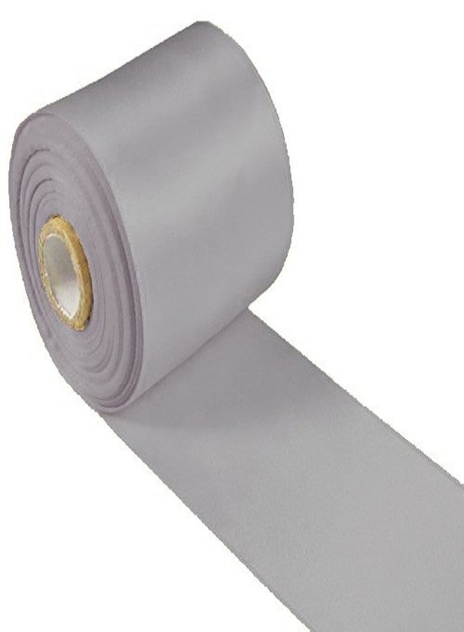 شريط ساتان مزدوج الوجهين لتزيين ربطات الشعر، والرقص، والتصاميم الزهرية، وتغليف الهدايا، والخياطة، وتزيين شجرة عيد الميلاد، وكراسي الطعام في حفلات الزفاف (5 ياردات، 3 بوصات، شريط ساتان - فضي)